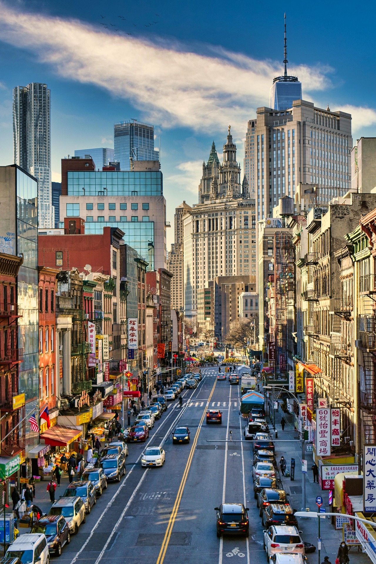 Chinatown street with Chinese and English signs